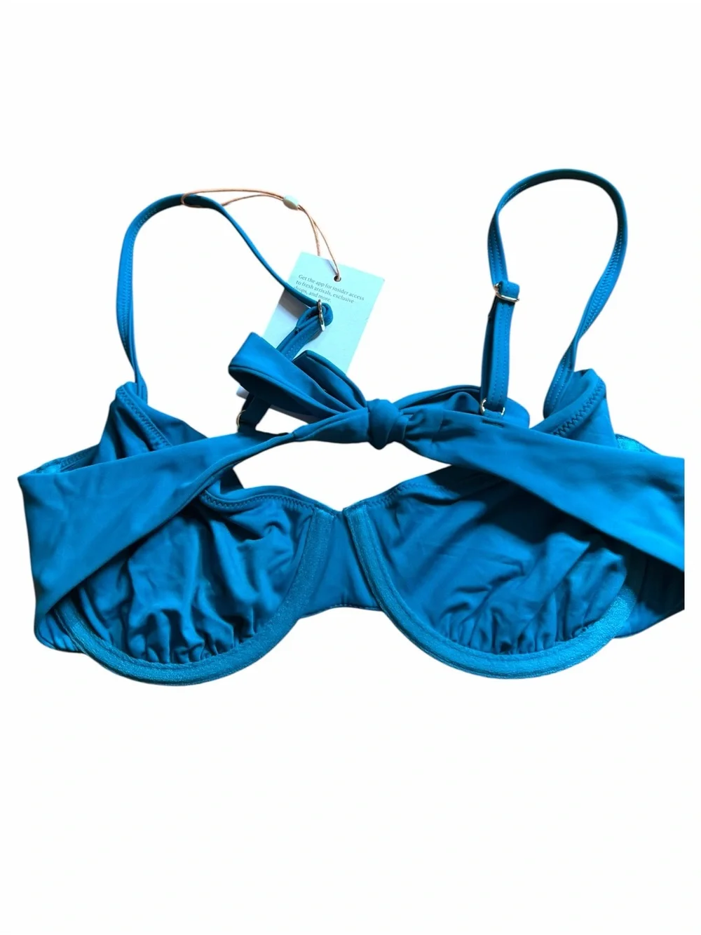 Quince Italian Demi Bikini Top Underwire Lagoon Teal Blue Size Medium New